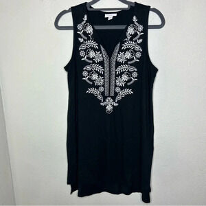 J. Jill Black Tank with White Floral Embroidery XS